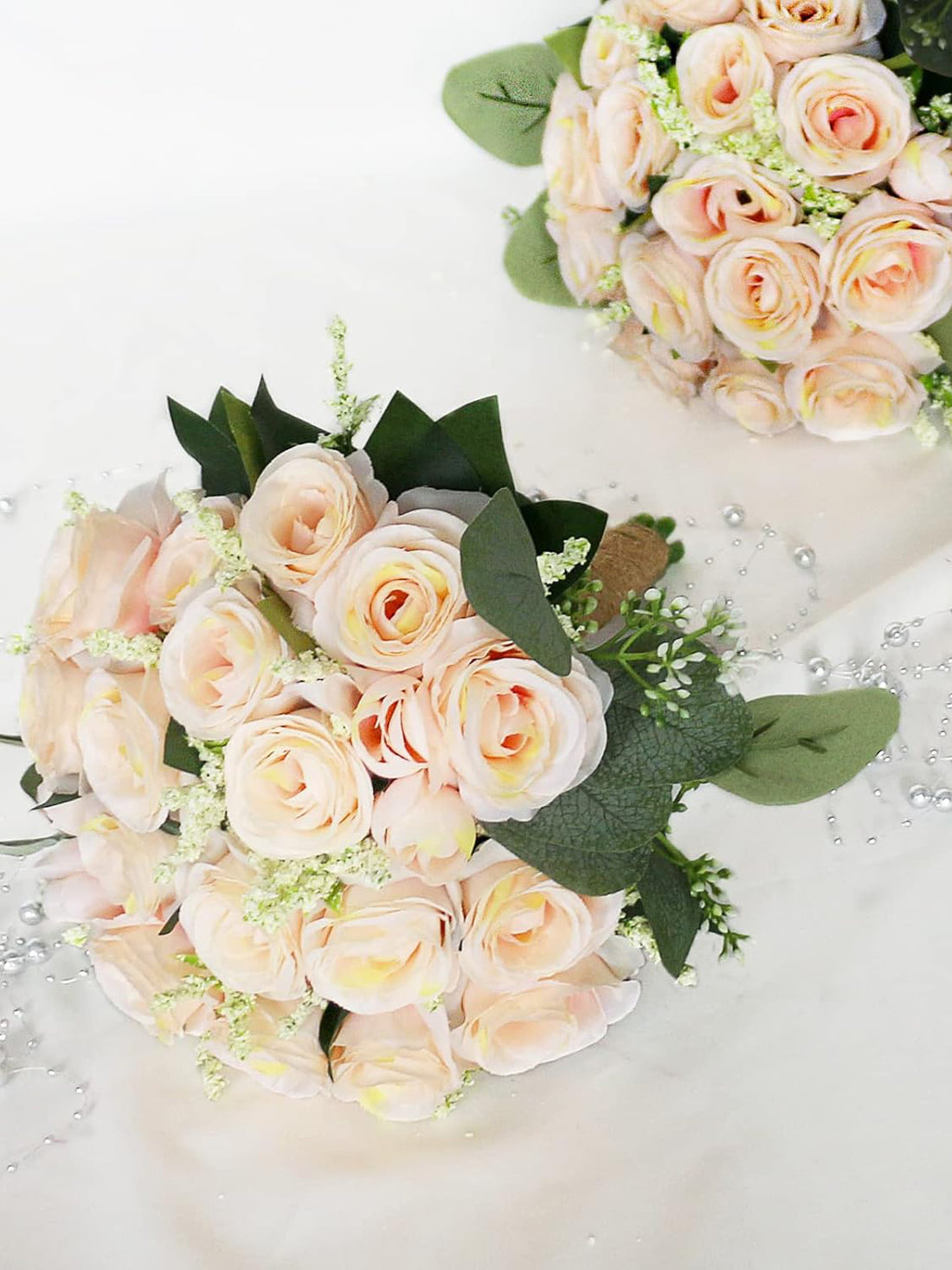 Champagne Artificial Flower Bouquet Bridesmaid Bouquets 6 Pcs 7 Inch