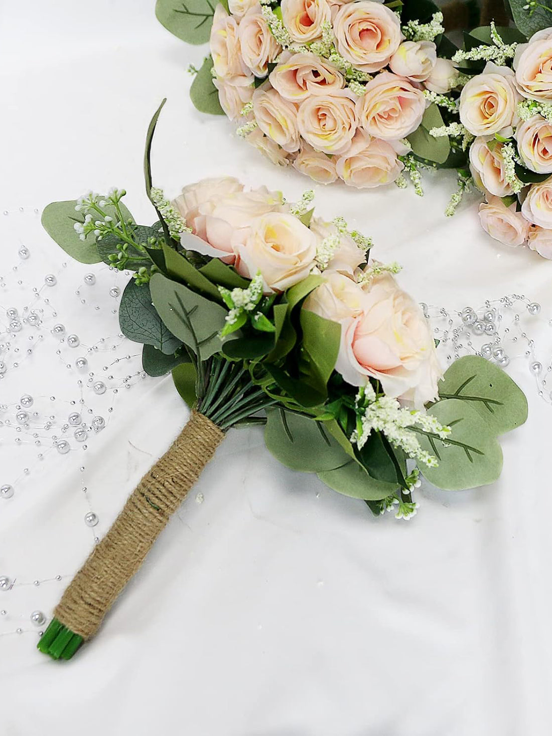 Champagne Artificial Flower Bouquet Bridesmaid Bouquets 6 Pcs 7 Inch