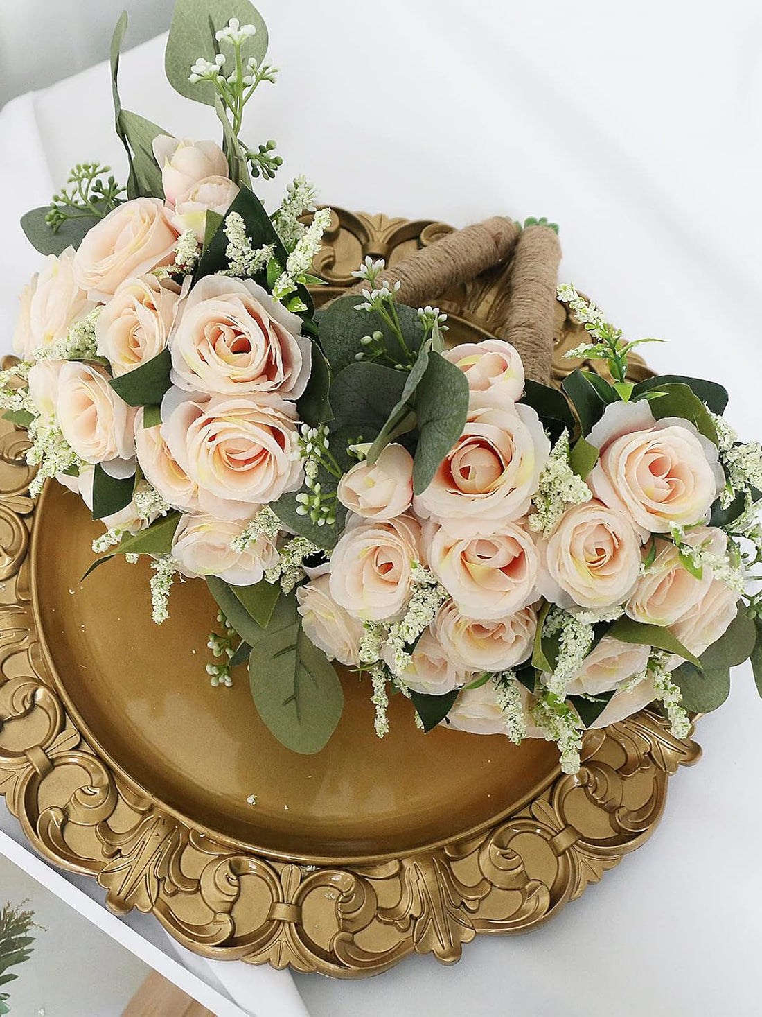 Champagne Artificial Flower Bouquet Bridesmaid Bouquets 6 Pcs 7 Inch