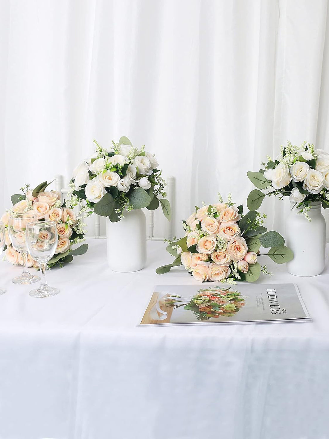 Champagne Artificial Flower Bouquet Bridesmaid Bouquets 6 Pcs 7 Inch