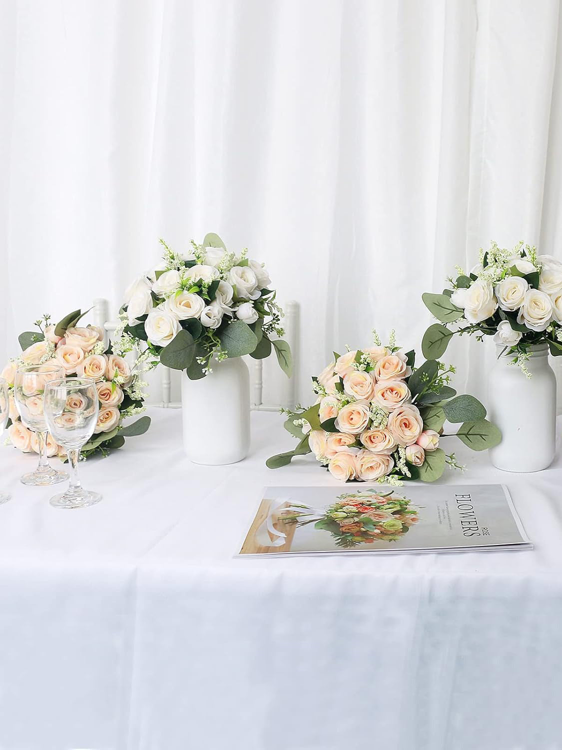 Champagne Artificial Flower Bouquet Bridesmaid Bouquets For Wedding 7 Inch