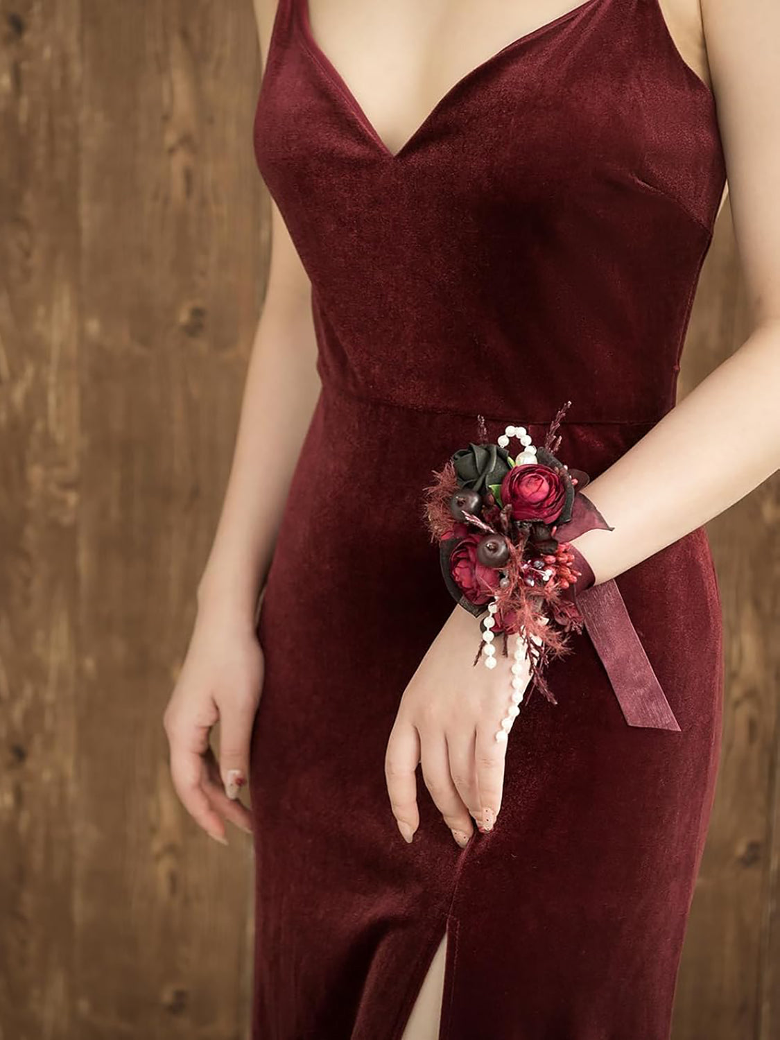 Black Gothic Burgundy 2pcs Wrist/Shoulder Corsage Artificial Flower – Tokcare Wedding