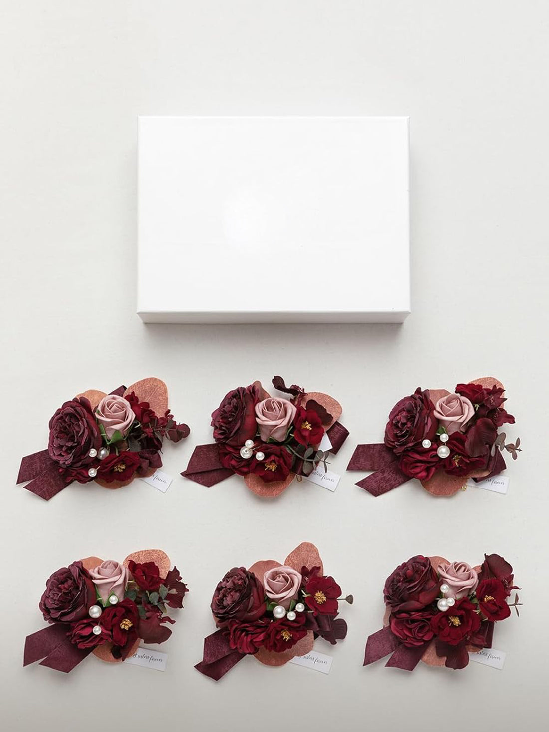 Burgundy Dusty Rose 6pcs Wedding Wrist Corsage Artificial Flowers