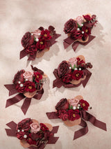 Burgundy Dusty Rose 6pcs Wedding Wrist Corsage Artificial Flowers