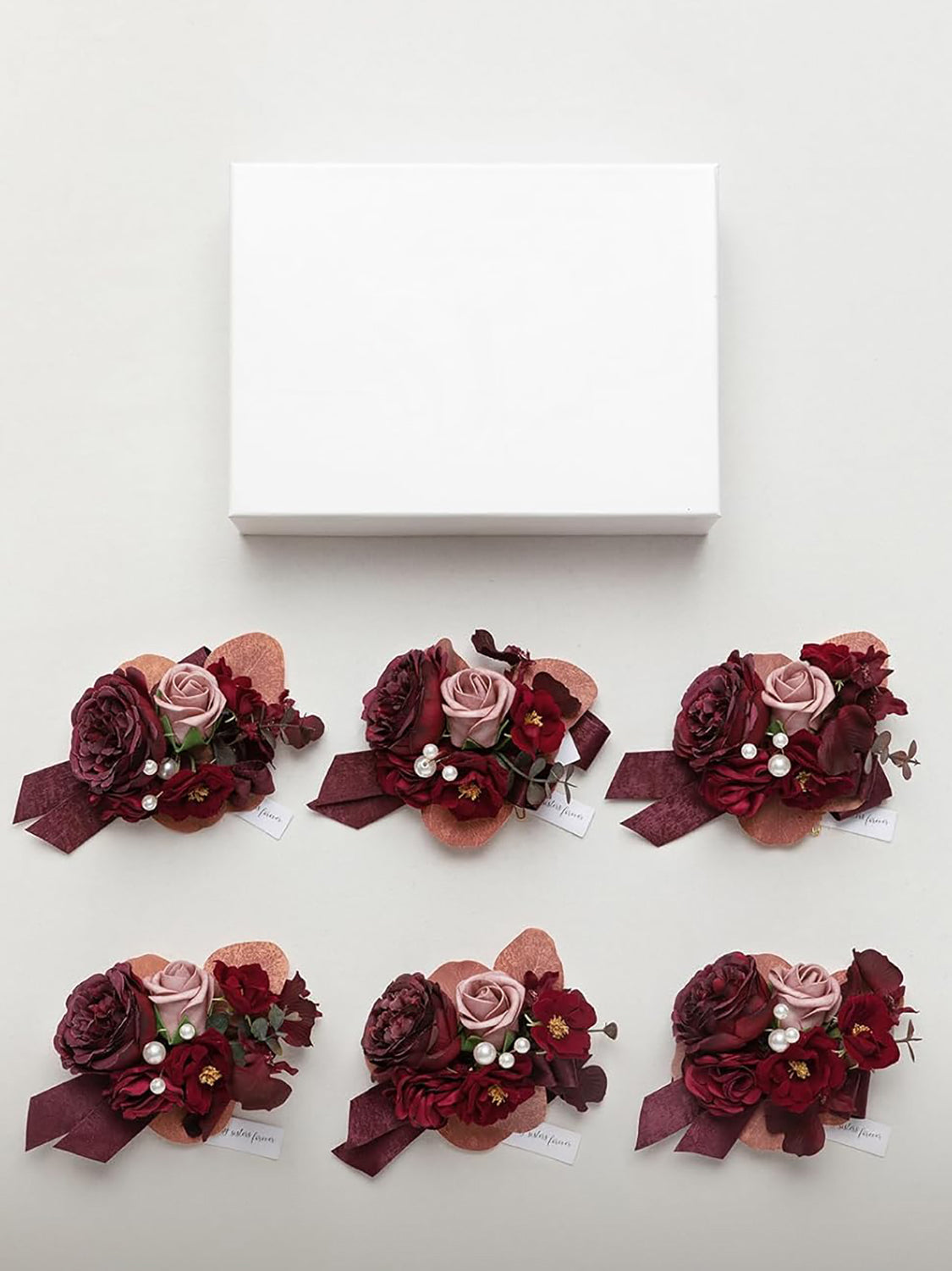 Burgundy Dusty Rose 6pcs Wedding Wrist Corsage Artificial Flowers