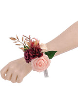 Burgundy Marsala Blush 6pcs Wedding Wrist Corsage Artificial Flowers