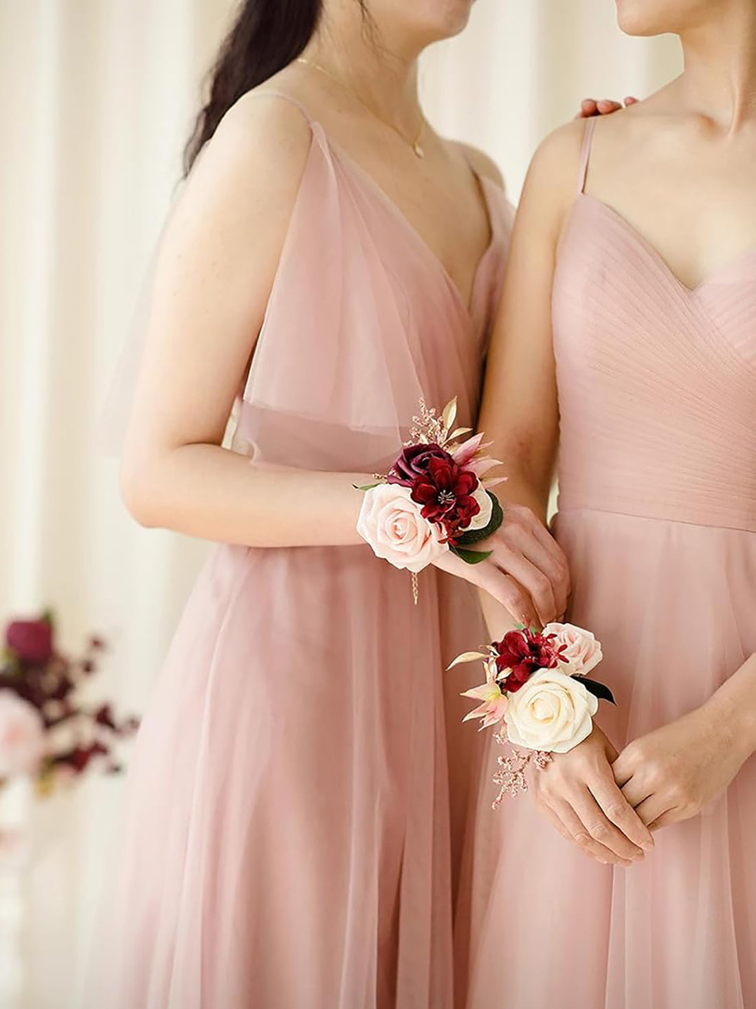Burgundy Marsala Blush 6pcs Wedding Wrist Corsage Artificial Flowers