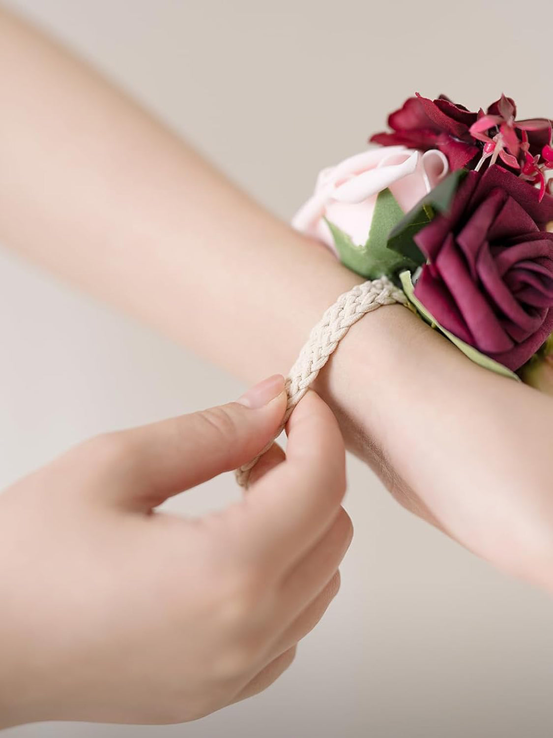 Burgundy Marsala Blush 6pcs Wedding Wrist Corsage Artificial Flowers