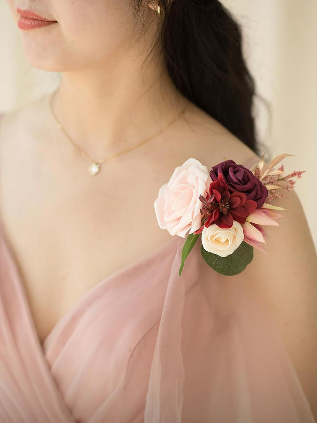Burgundy Marsala Blush 6pcs Wedding Wrist Corsage Artificial Flowers