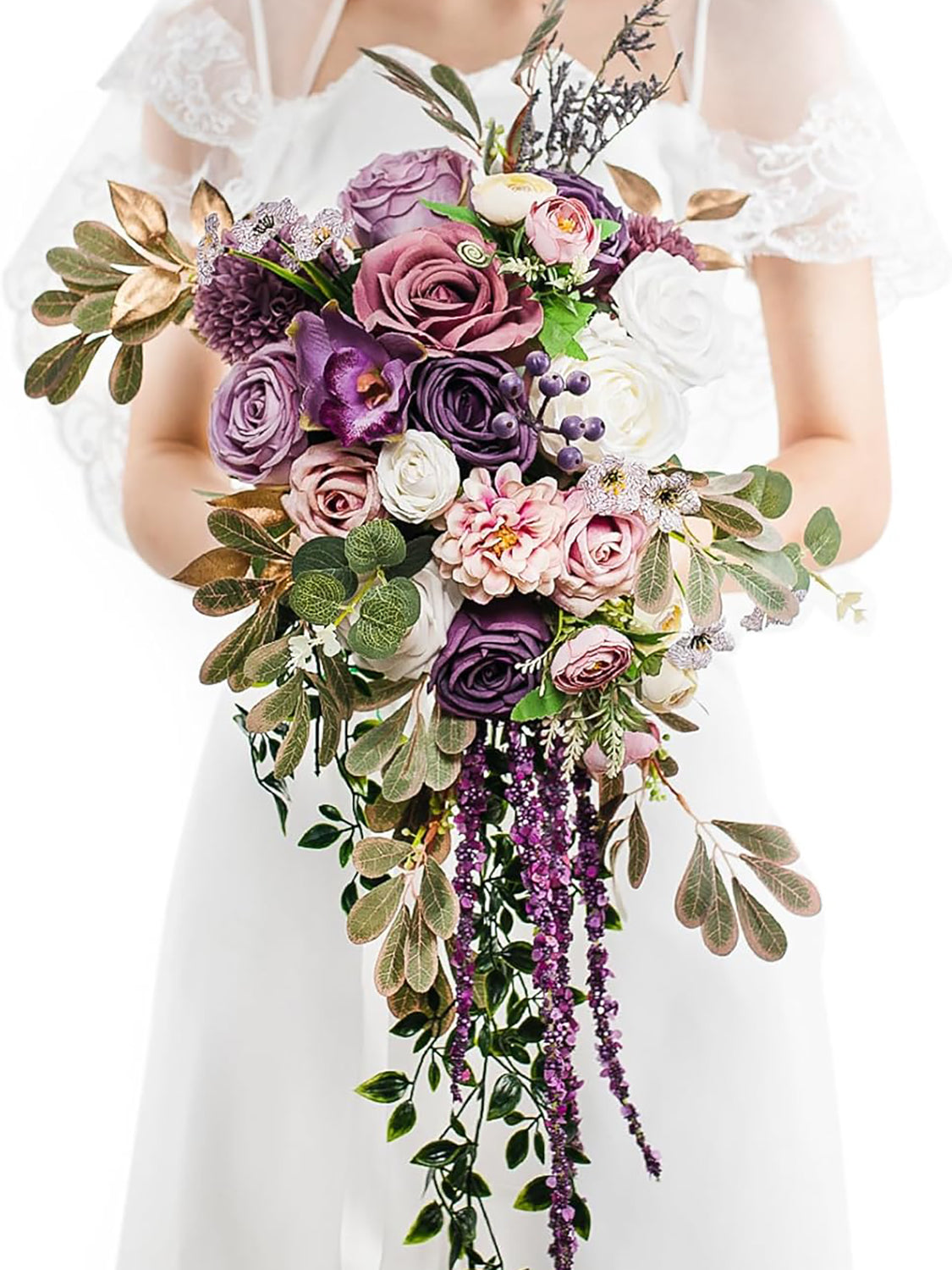 White&purple 16 Inches Wedding Flower Bride Bouquets