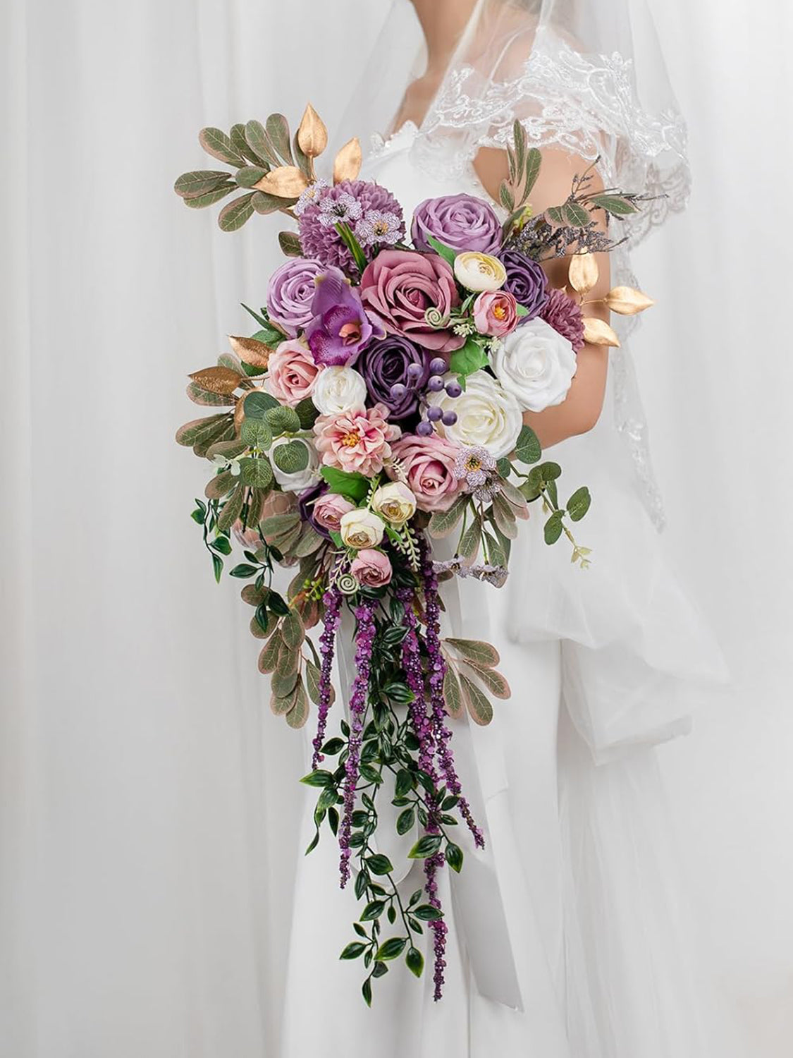 White&purple 16 Inches Wedding Flower Bride Bouquets