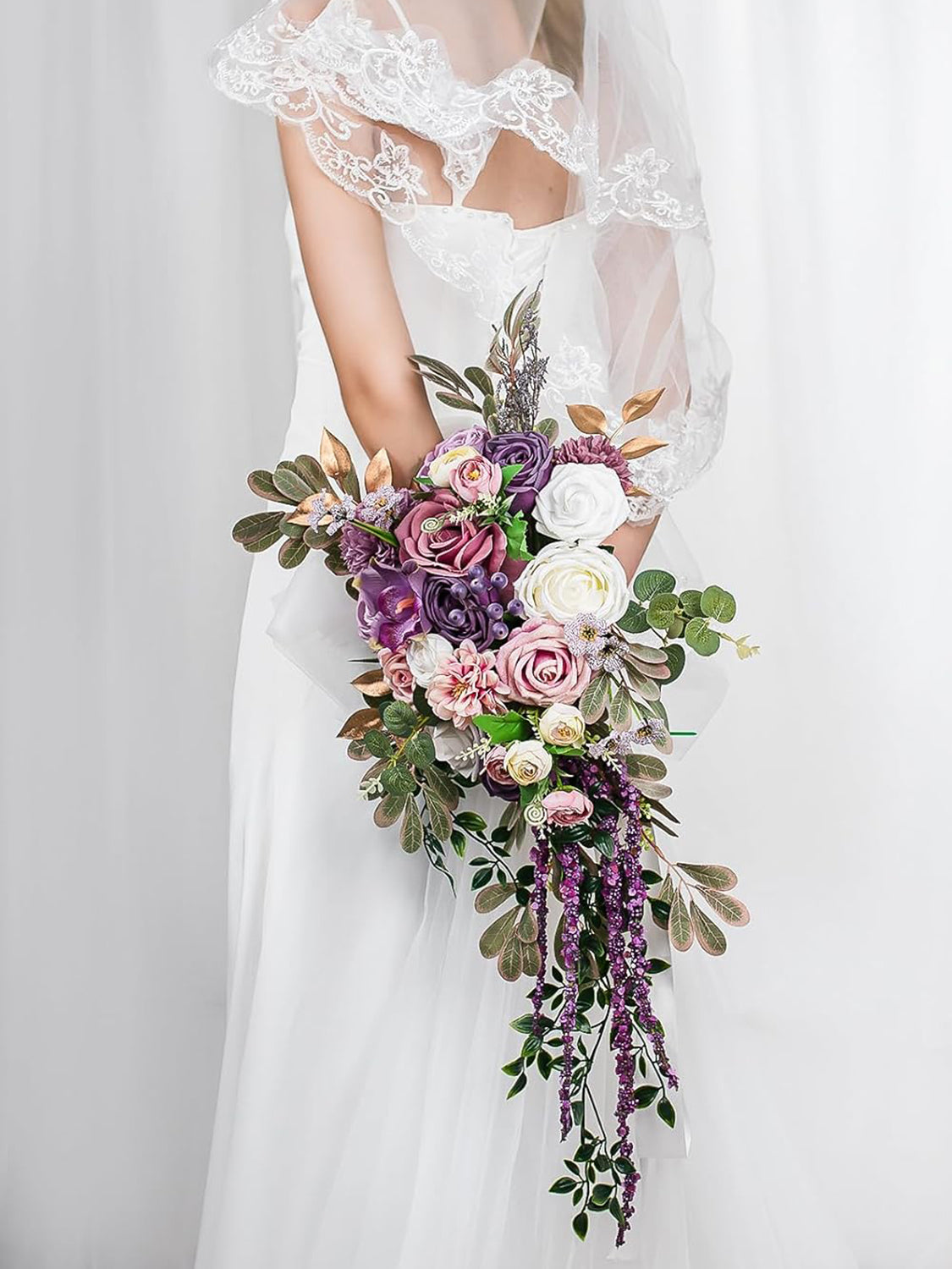 White&purple 16 Inches Wedding Flower Bride Bouquets