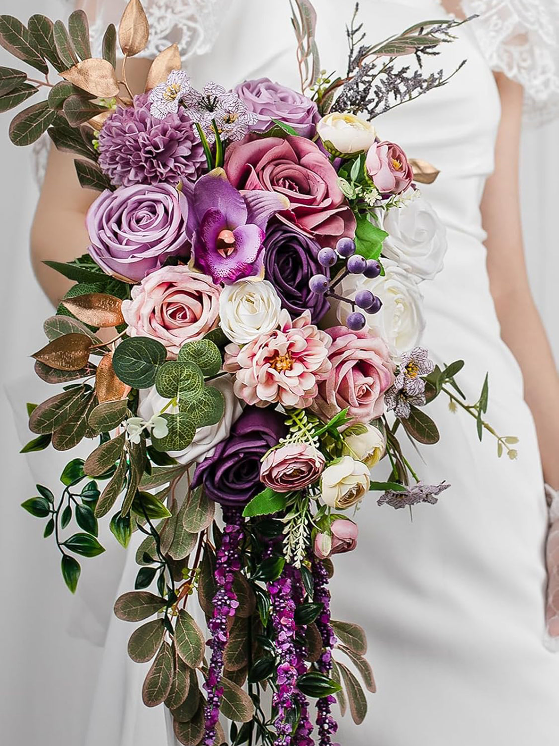White&purple 16 Inches Wedding Flower Bride Bouquets