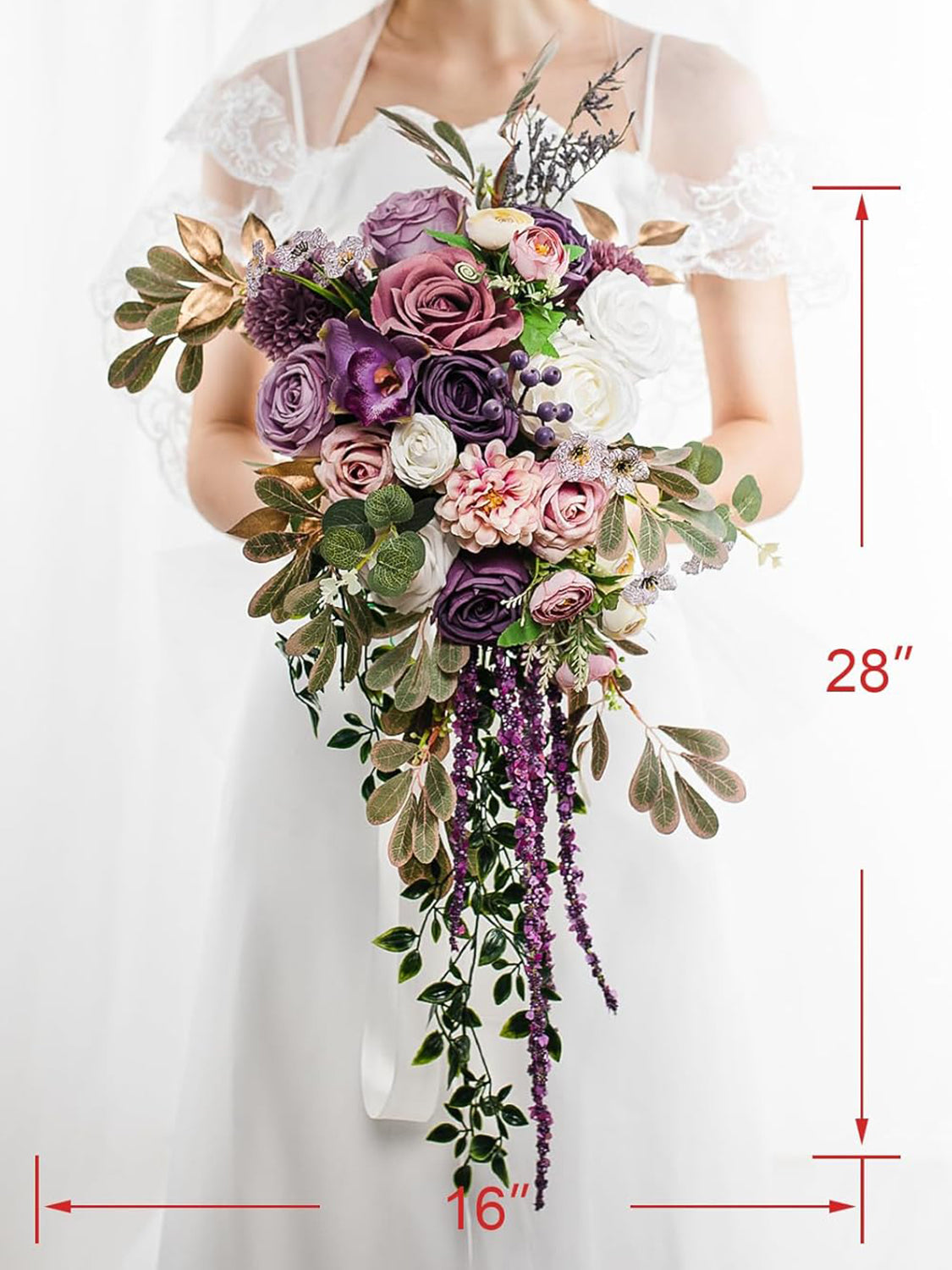 White&purple 16 Inches Wedding Flower Bride Bouquets