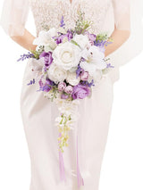 Lilac Purple & White 10 Inch Artificial Flowers Bride Bouquet