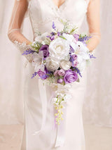 Lilac Purple & White 10 Inch Artificial Flowers Bride Bouquet