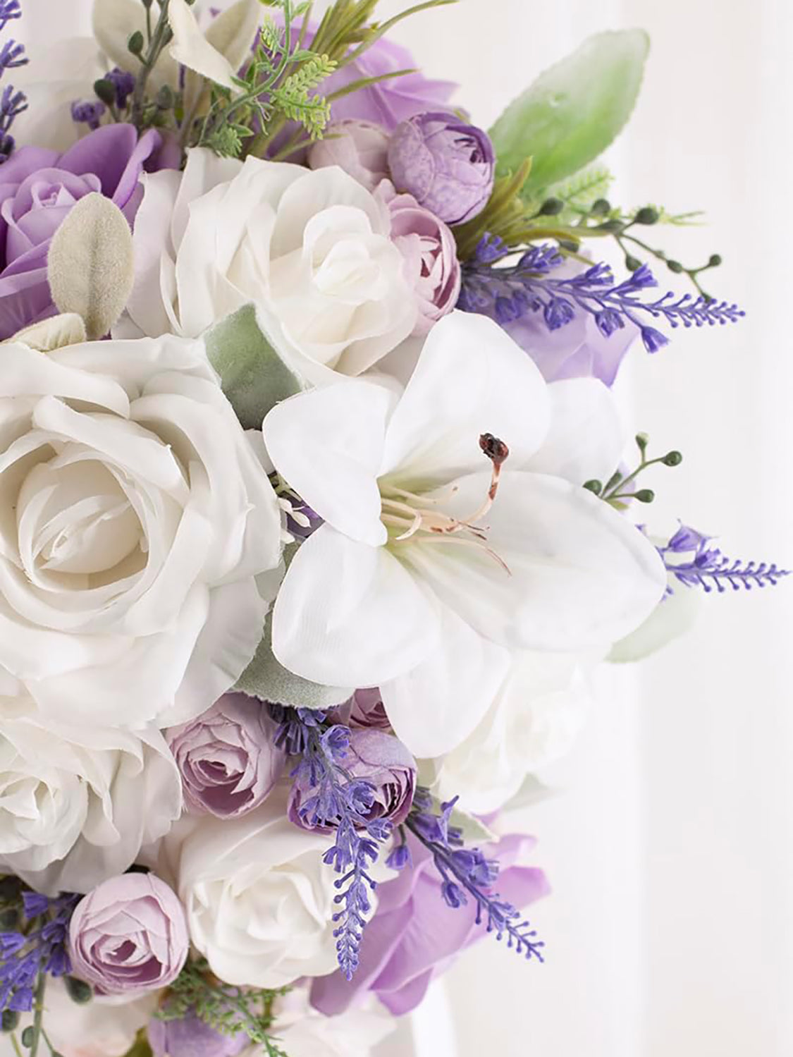 Lilac Purple & White 10 Inch Artificial Flowers Bride Bouquet