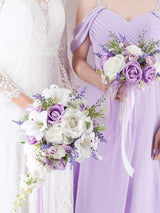 Lilac Purple & White 10 Inch Artificial Flowers Bride Bouquet
