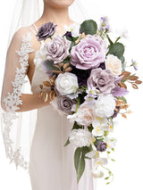 Lilac Purple & Gold 13 Inch Wedding Bouquets for Bride