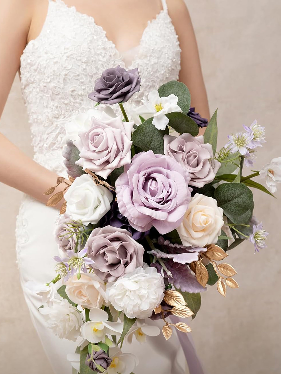 Lilac Purple & Gold 13 Inch Wedding Bouquets for Bride