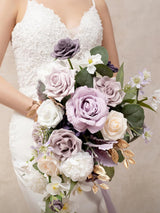 Lilac Purple & Gold 13 Inch Wedding Bouquets for Bride