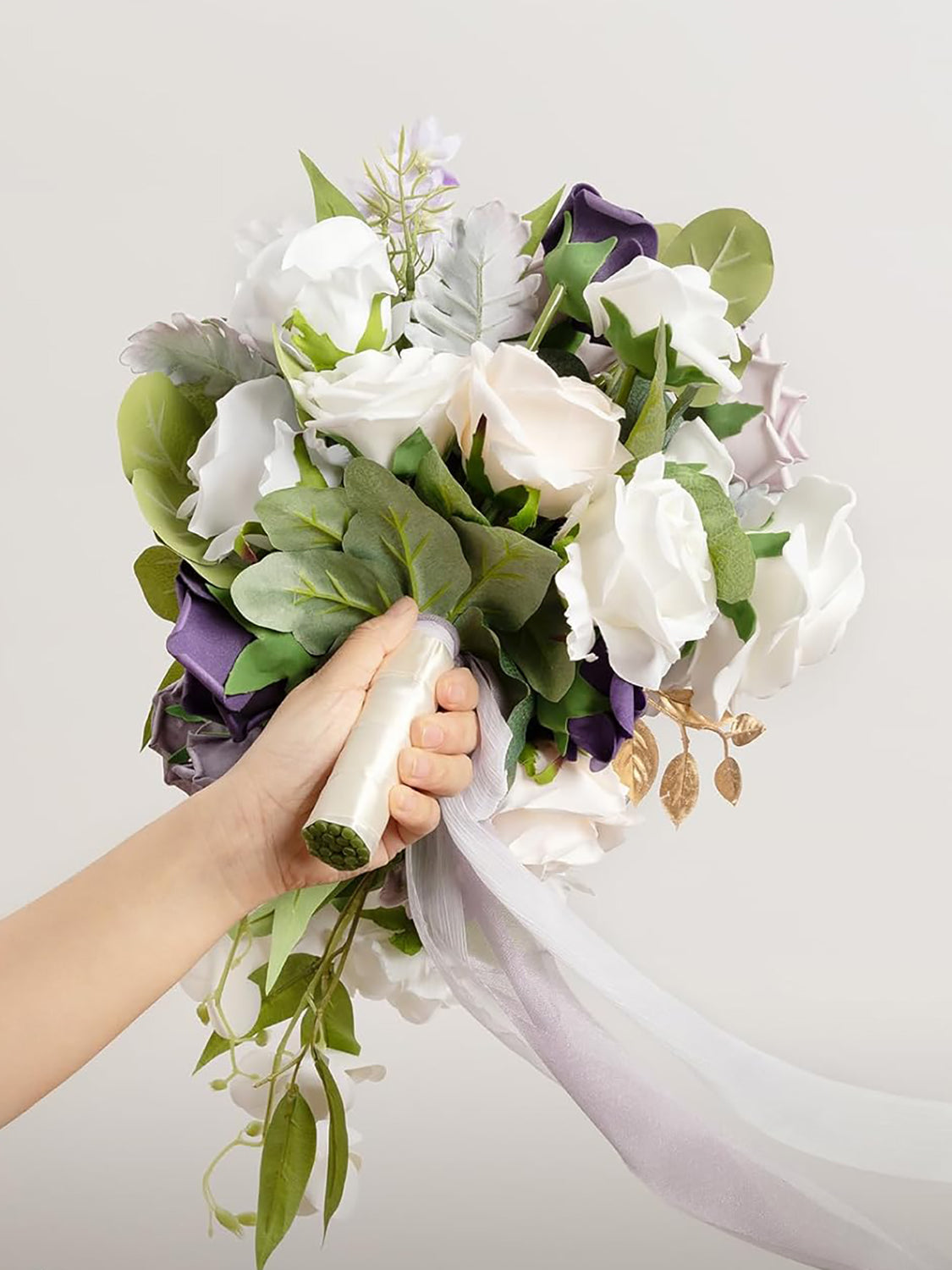 Lilac Purple & Gold 13 Inch Wedding Bouquets for Bride