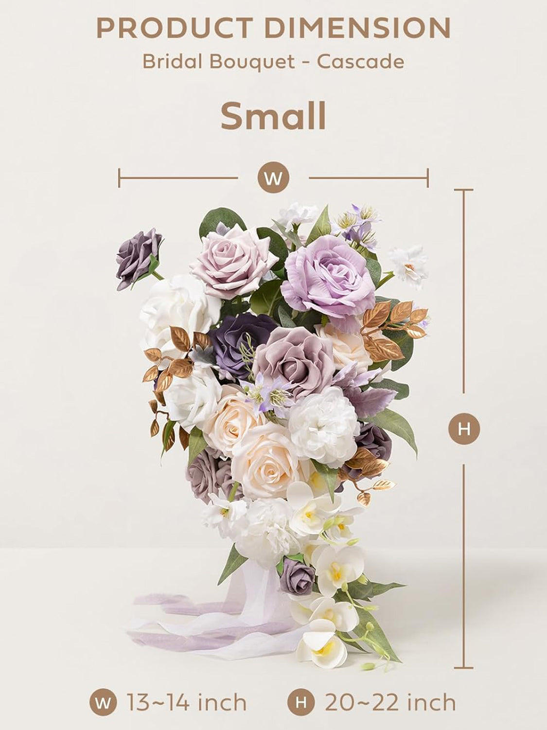 Lilac Purple & Gold 13 Inch Wedding Bouquets for Bride