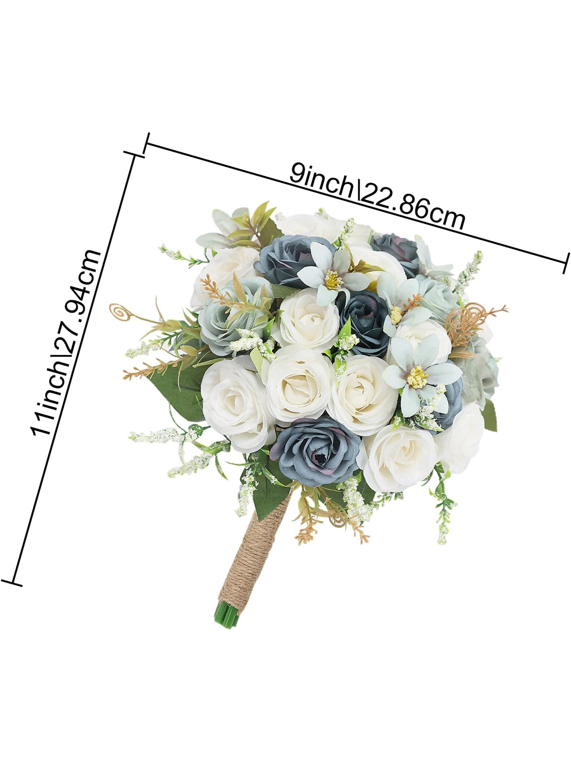 Dusty Blue Wedding Artificial Rose Flower Bridesmaid Bouquet 7 Inch