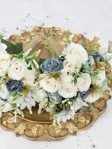 Dusty Blue Wedding Artificial Rose Flower Bridesmaid Bouquet 7 Inch