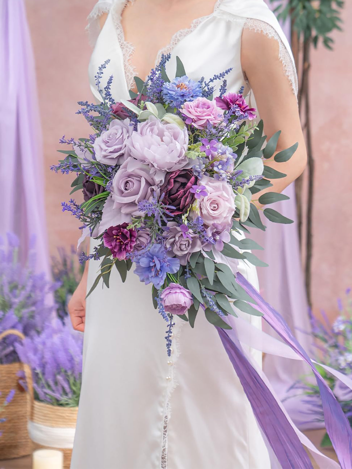 Lavender 13 Inch Artificial Flower Wedding Bouquets for Bride