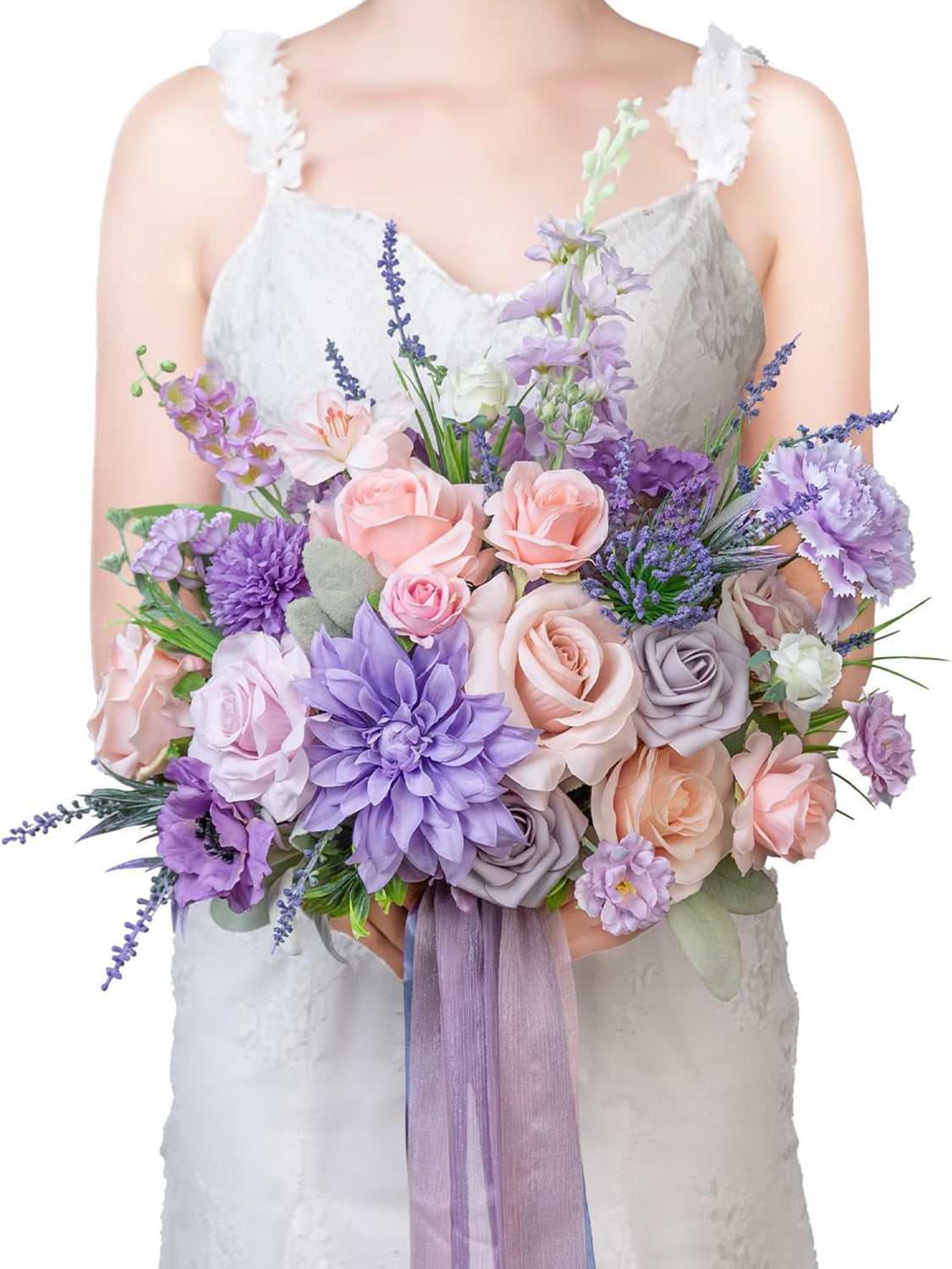 Violet & Misty Rose 13 Inch Artificial Flower Wedding Bouquets for Bride
