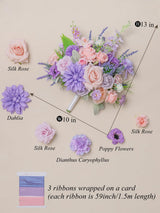 Violet & Misty Rose 13 Inch Artificial Flower Wedding Bouquets for Bride