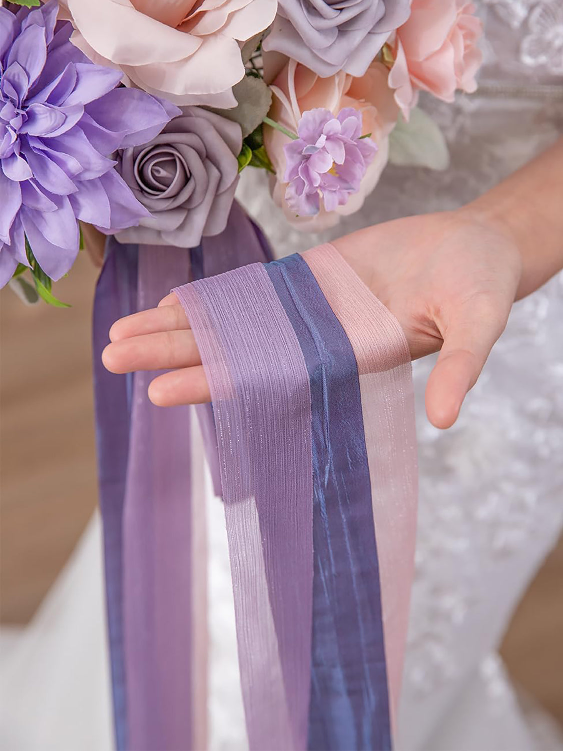 Violet & Misty Rose 13 Inch Artificial Flower Wedding Bouquets for Bride