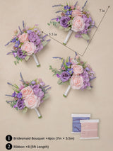 Violet & Misty Rose Set of 4 7 Inch Wedding Bridesmaid Bouquets