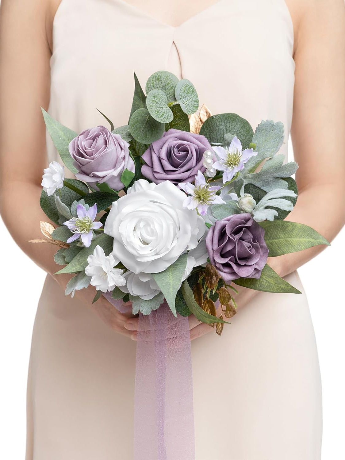 Gold & Lilac Purple 7-inch Artificial Flower Bouquets for Bridesmaid