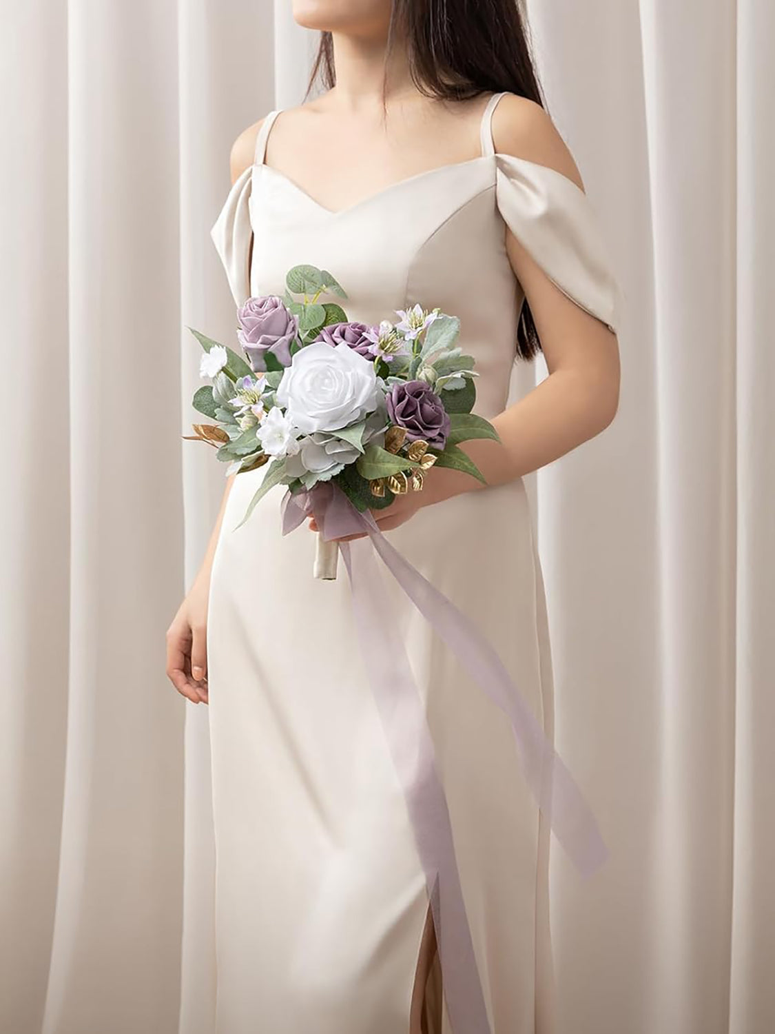 Gold & Lilac Purple 7-inch Artificial Flower Bouquets for Bridesmaid
