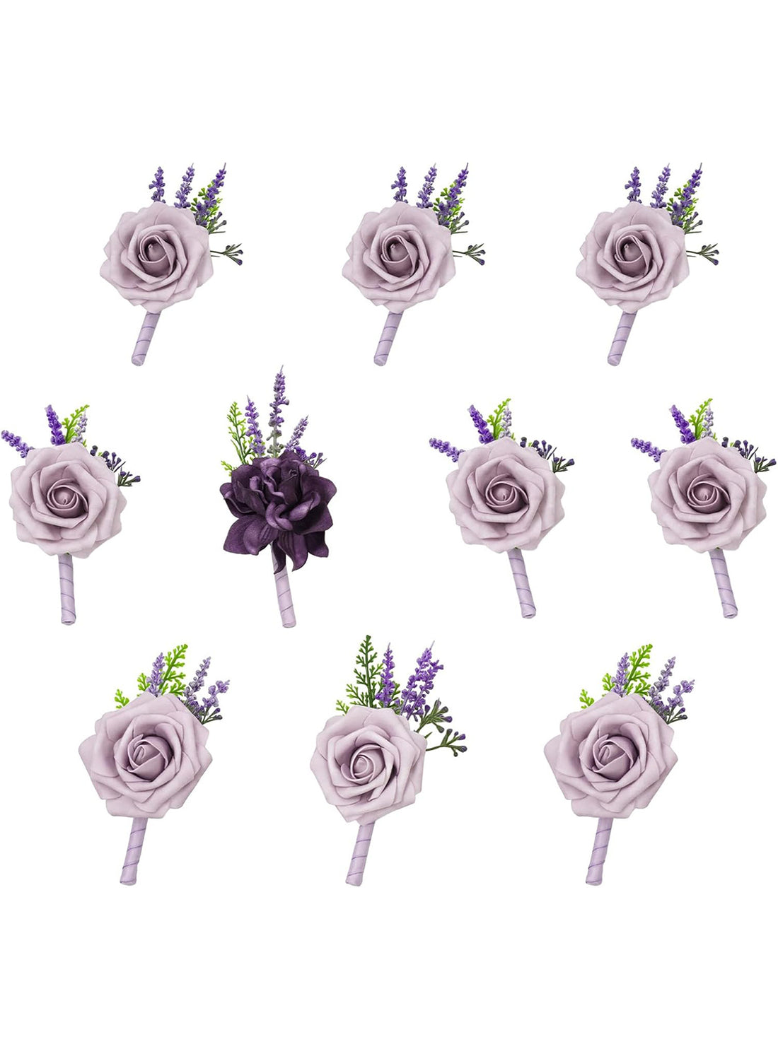 Lavender & Plum 10pcs Groom & Groomsmen Boutonnieres Set