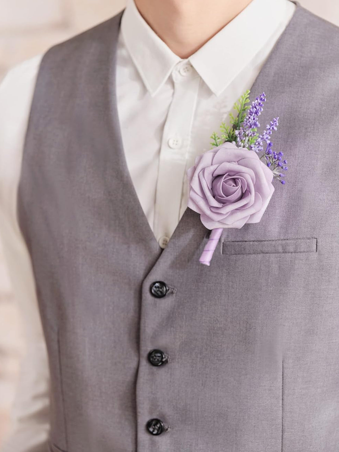 Lavender & Plum 10pcs Groom & Groomsmen Boutonnieres Set