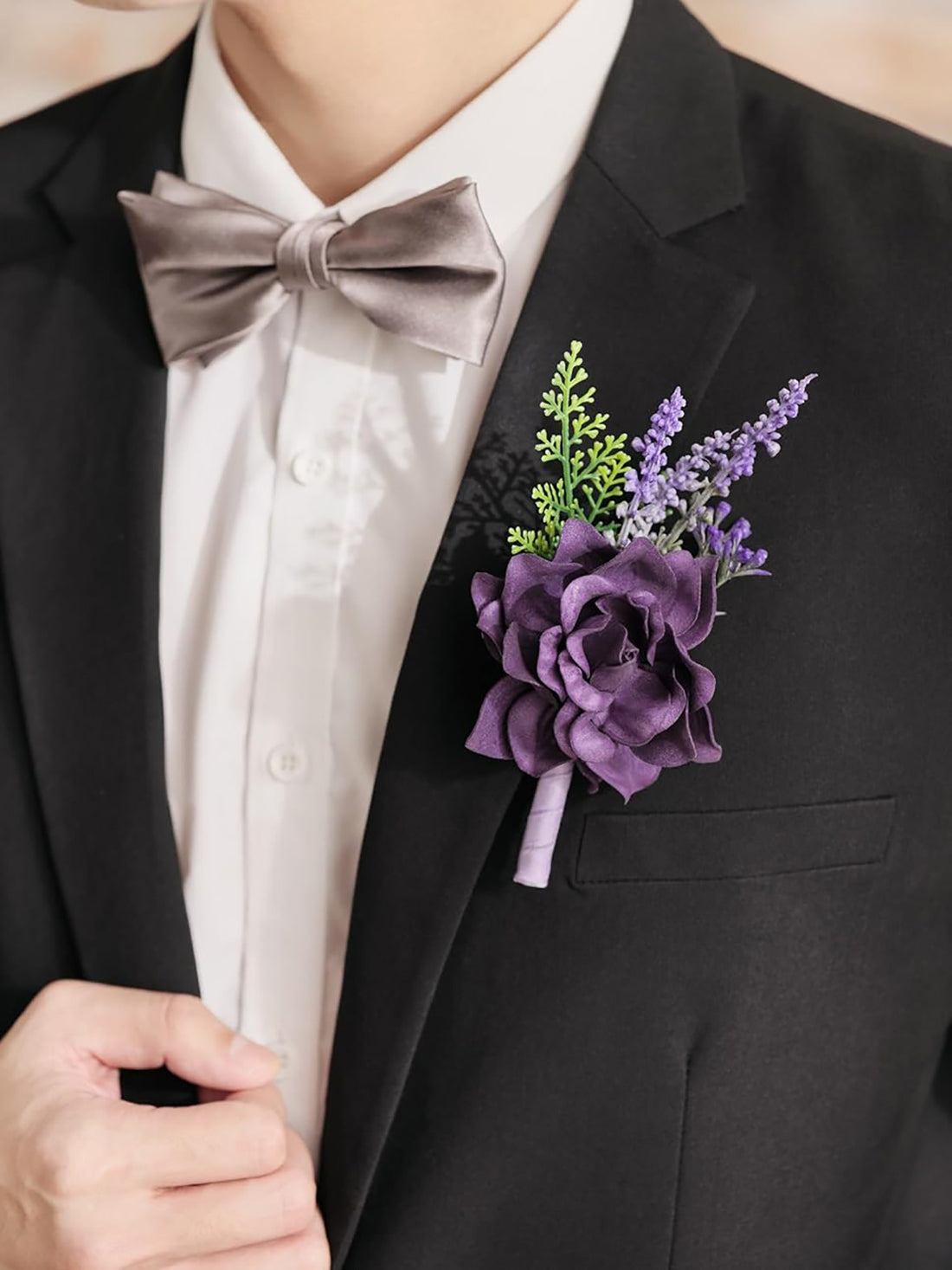 Lavender & Plum 10pcs Groom & Groomsmen Boutonnieres Set