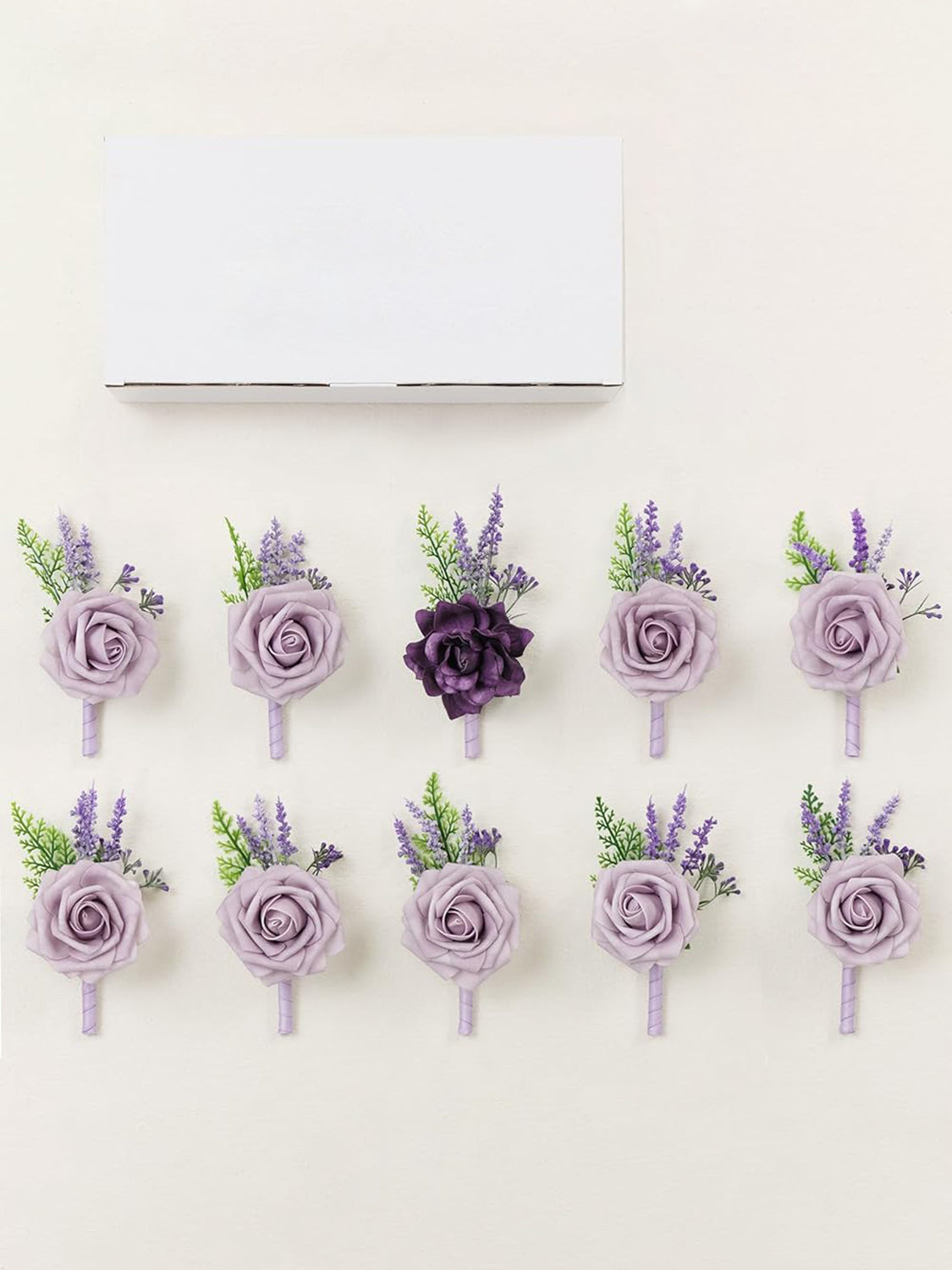 Lavender & Plum 10pcs Groom & Groomsmen Boutonnieres Set
