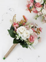 Dusty Pink And White Artificial Ivory Bridesmaid Bouquets Set Of 6 For Wedding