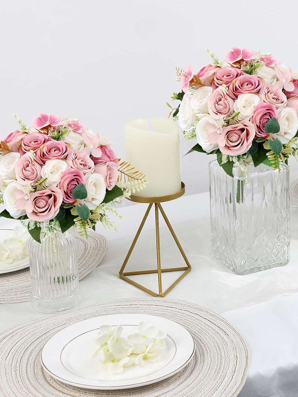 Dusty Pink And White Artificial Ivory Bridesmaid Bouquets Set Of 6 For Wedding