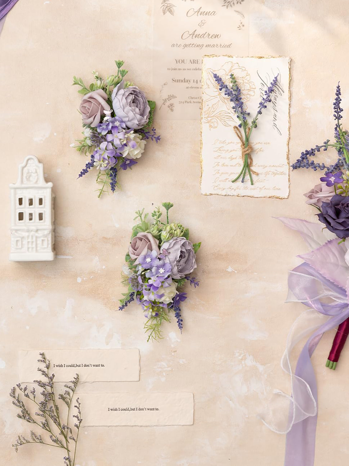 Lavender Artificial Bride Shoulder Corsages Flowers Set of 2