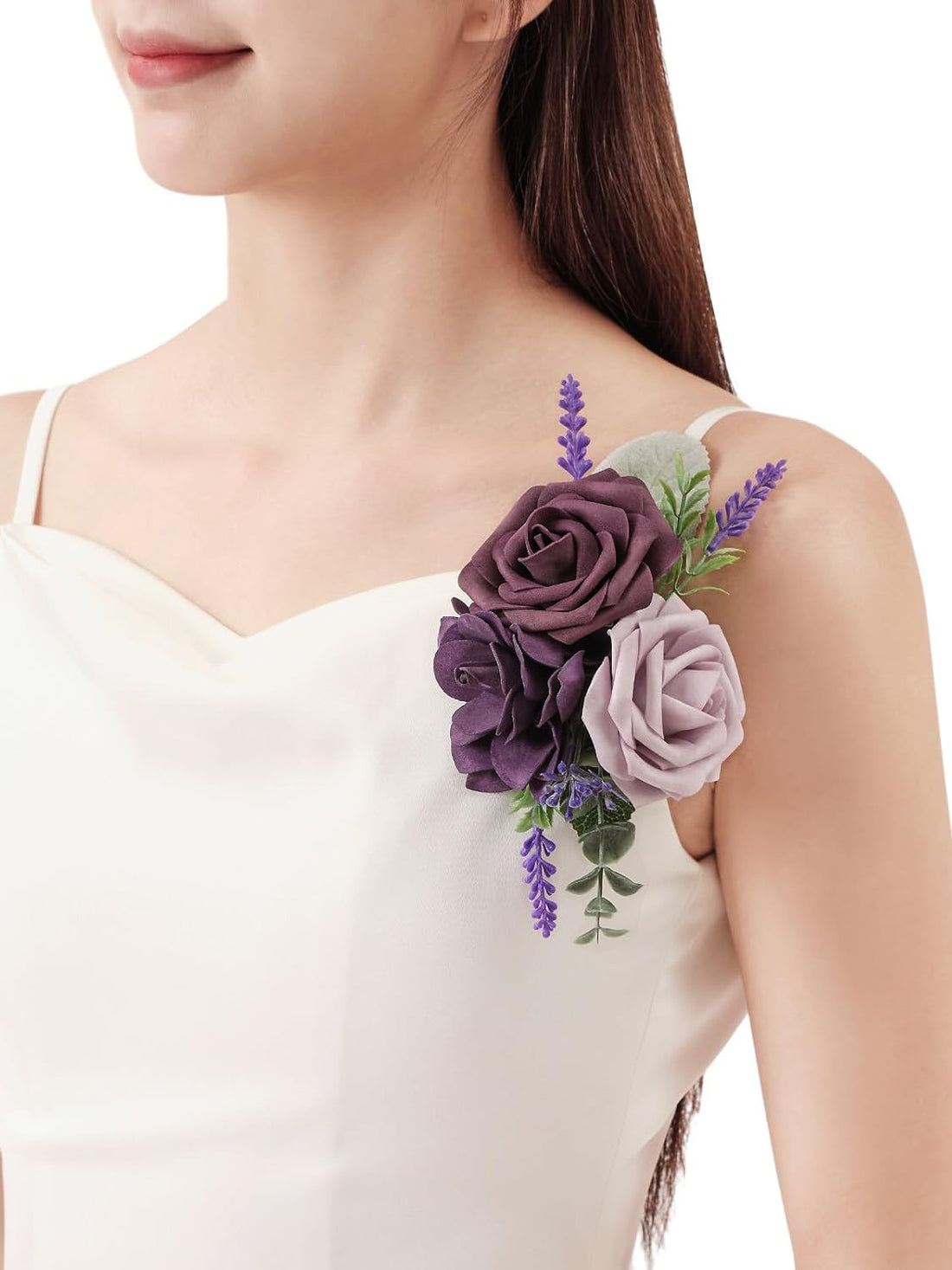 Lavender & Plum Artificial Bride Shoulder Corsages Flowers Set of 2