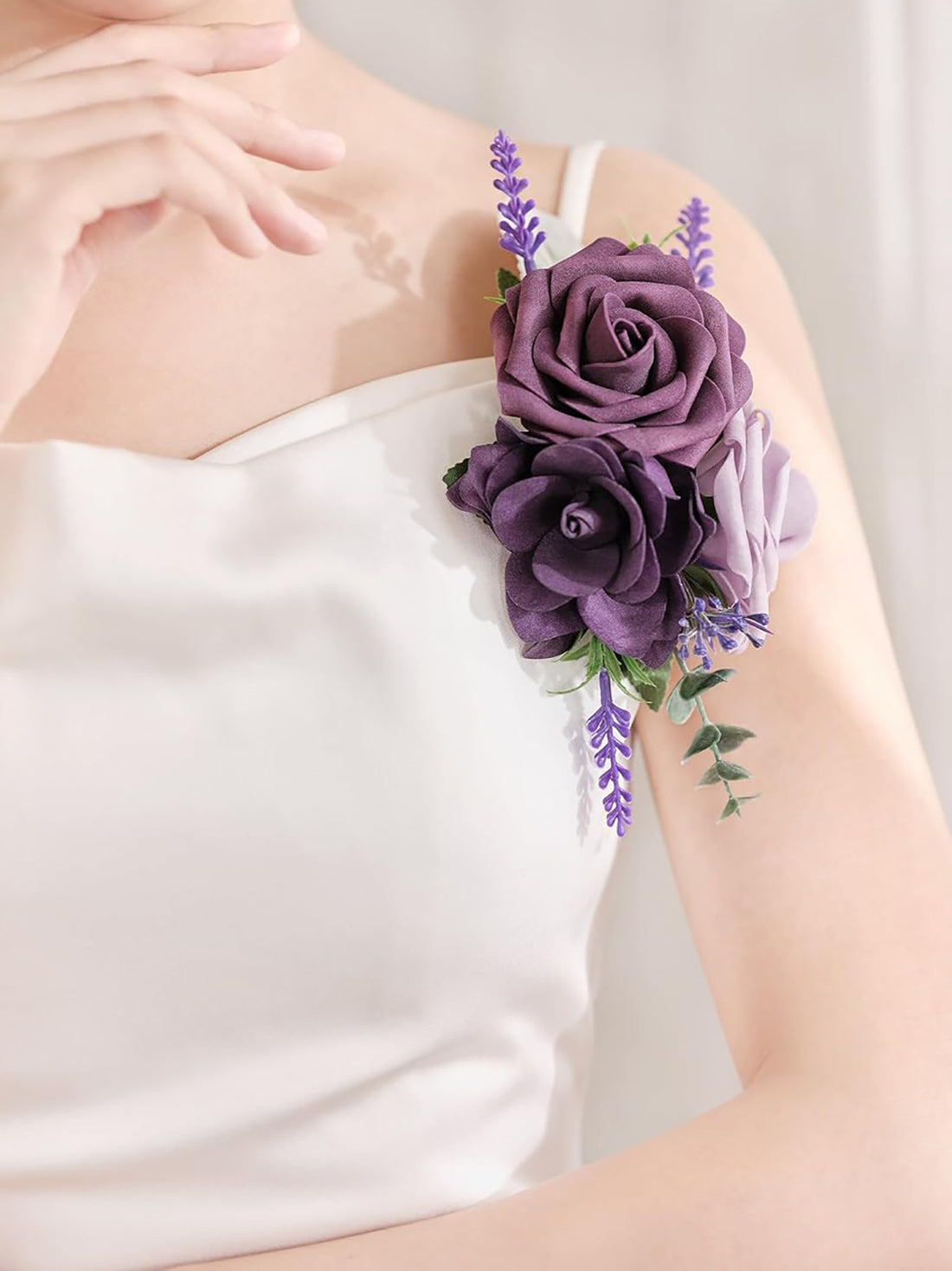 Lavender & Plum Artificial Bride Shoulder Corsages Flowers Set of 2