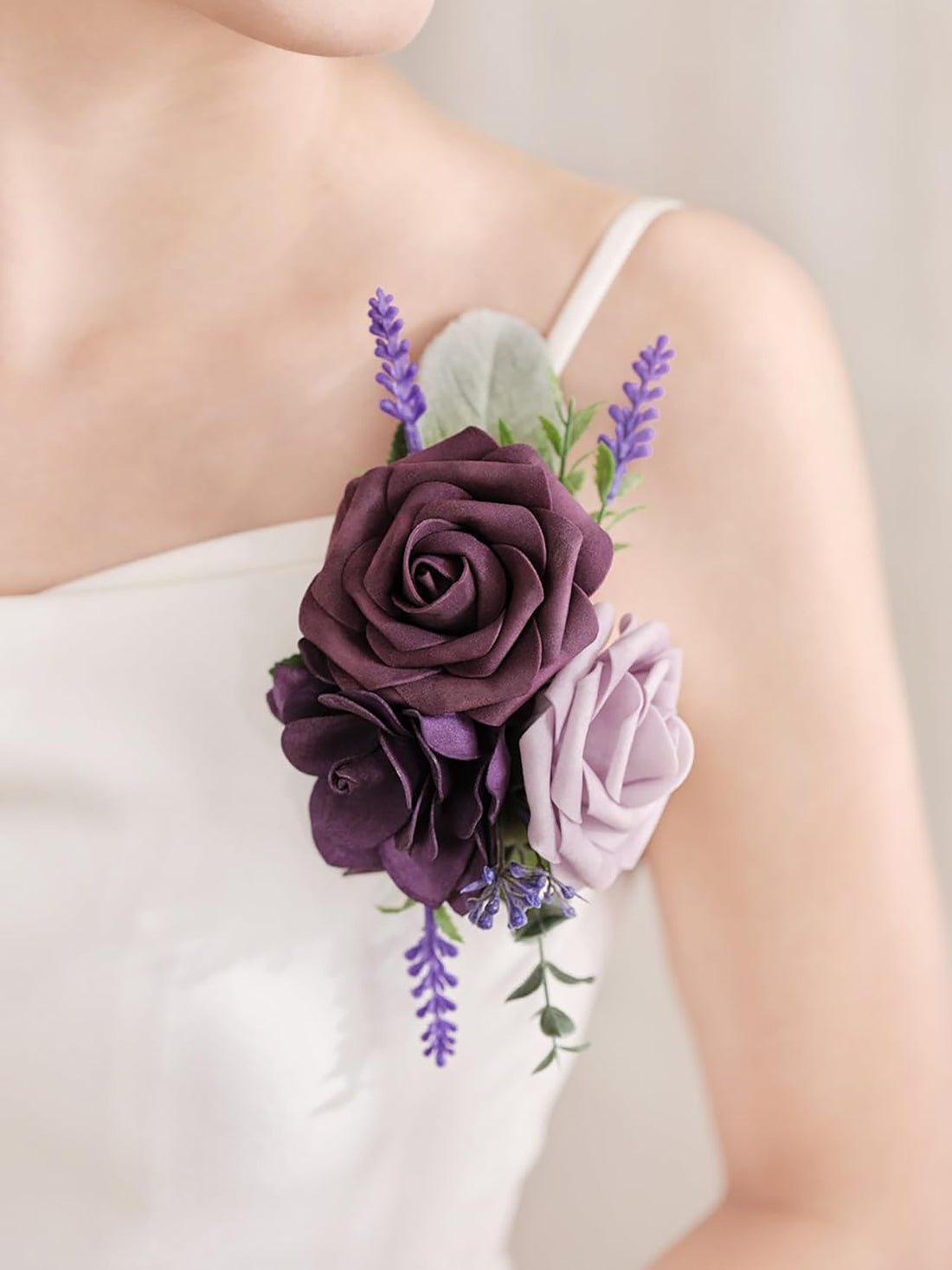 Lavender & Plum Artificial Bride Shoulder Corsages Flowers Set of 2