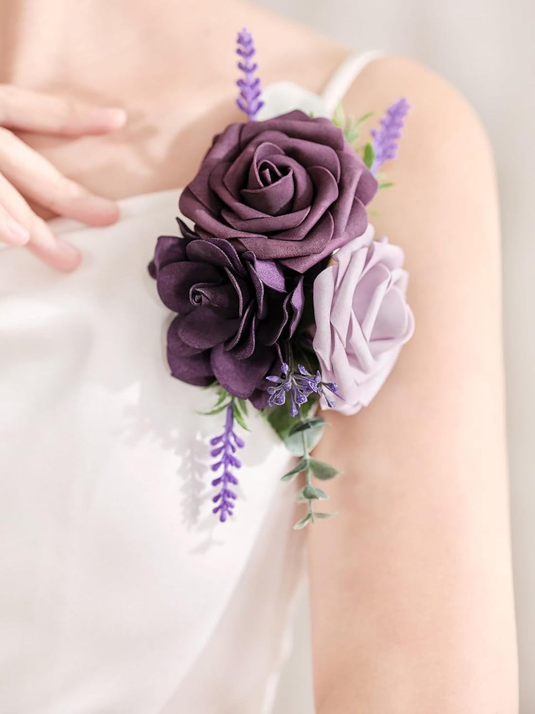 Lavender & Plum Artificial Bride Shoulder Corsages Flowers Set of 2