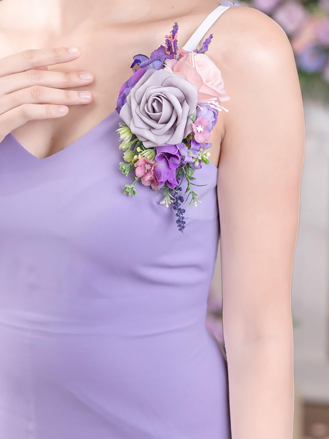 Violet & Misty Rose Artificial Bride Shoulder Corsages Flowers Set of 2
