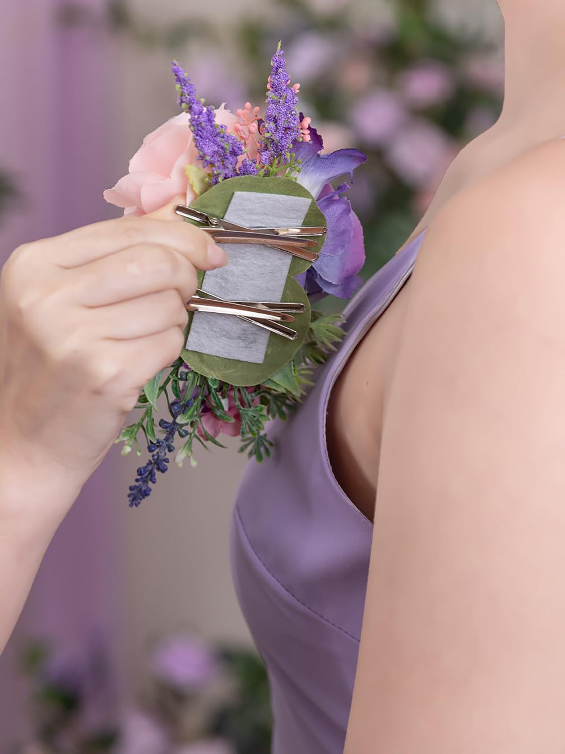 Violet & Misty Rose Artificial Bride Shoulder Corsages Flowers Set of 2