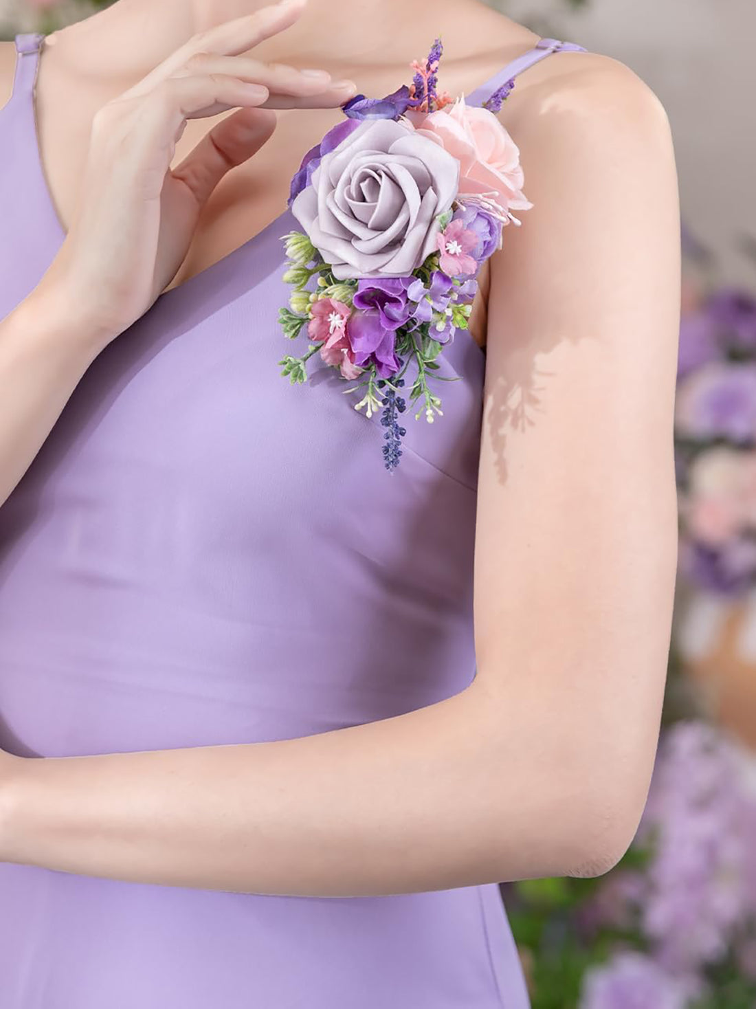 Violet & Misty Rose Artificial Bride Shoulder Corsages Flowers Set of 2